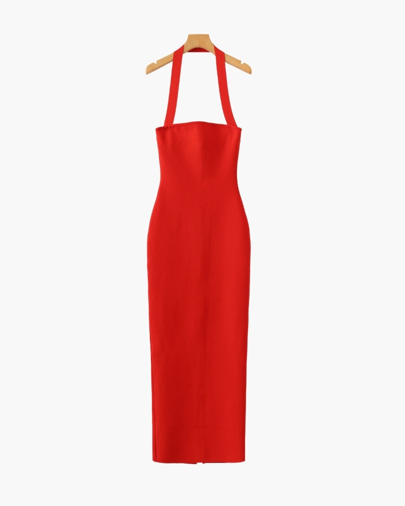 Halter Neck Slim Fit Maxi Dress - Old Money