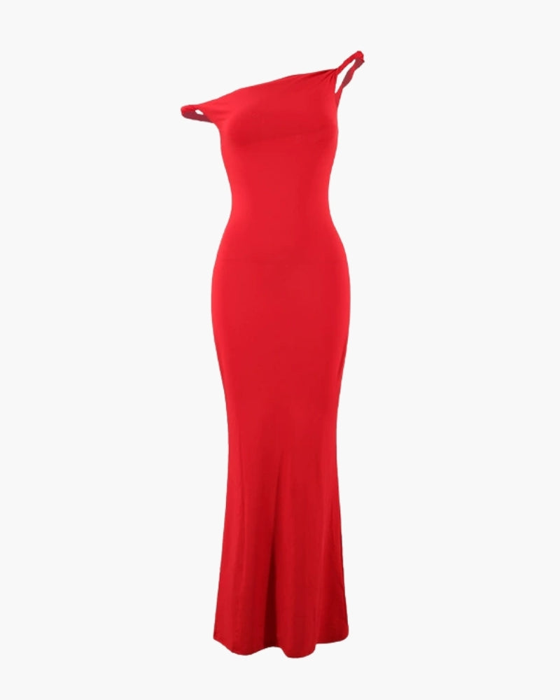 One-Shoulder Bodycon Long Dress - Old Money