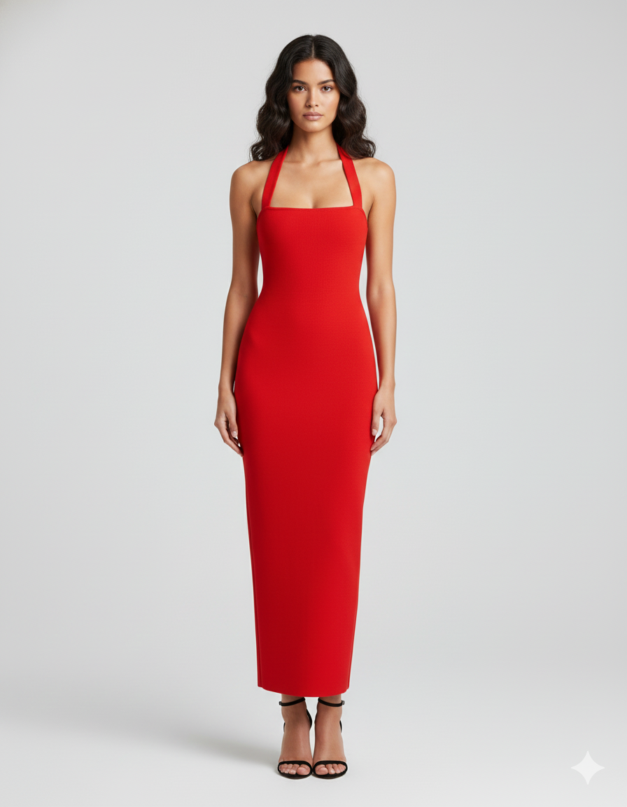 Halter Neck Slim Fit Maxi Dress